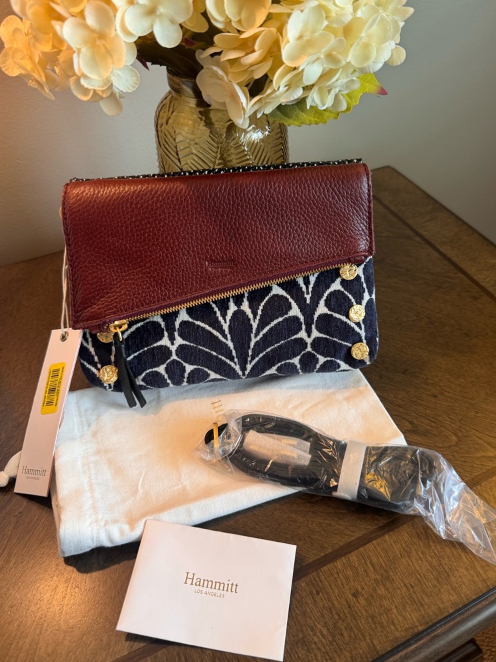 Hammitt crossbody in Burgundy Leather and Navy Floral